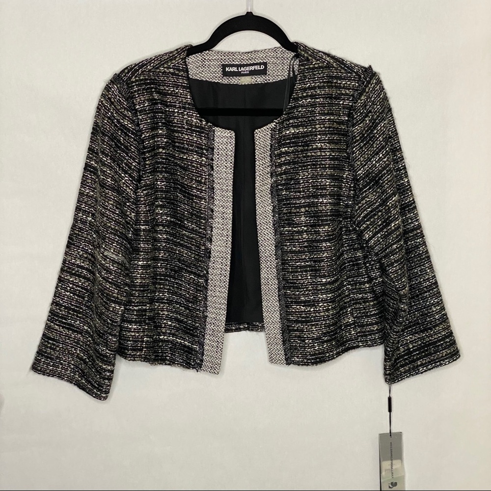 Karl Lagerfield  Sleeve Tweed Cropped Blazer